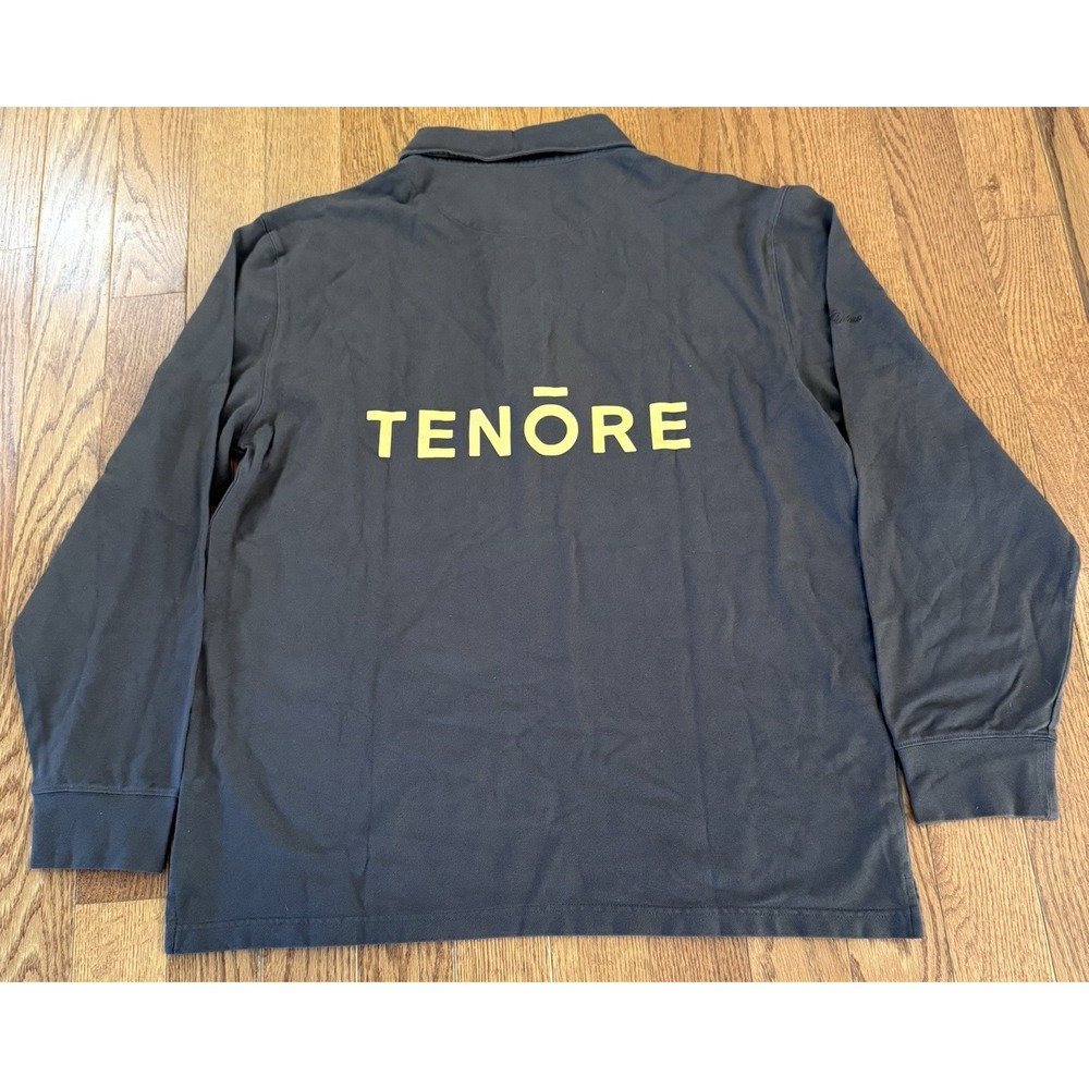 Tenore Rugby Shirt Mens XL Spellout Brown Yellow Long Sleeve Stretch Surf Polo